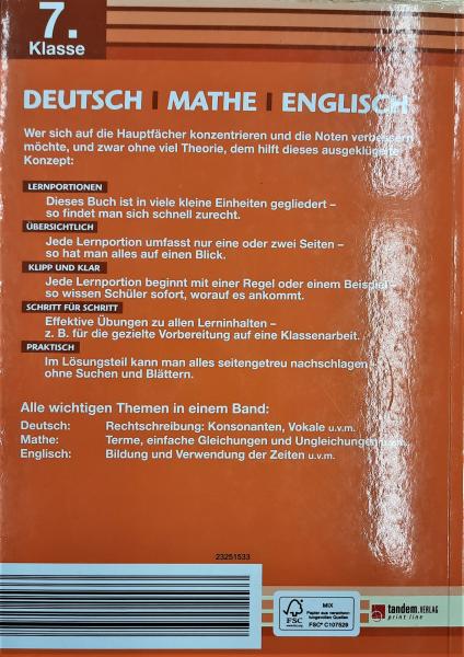 Schülerhilfe  7. Klasse  Deutsch Mathe Englisch