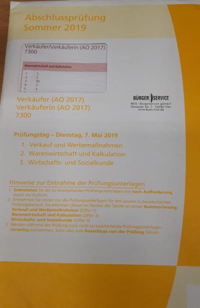 Abschlussprüfung Sommer 2019 Verkäufer