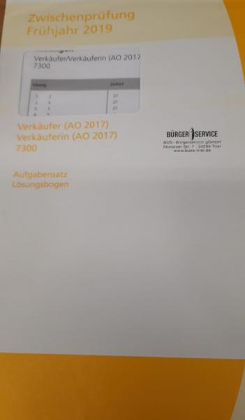Zwischenprüfung Herbst 2019 Verkäufer